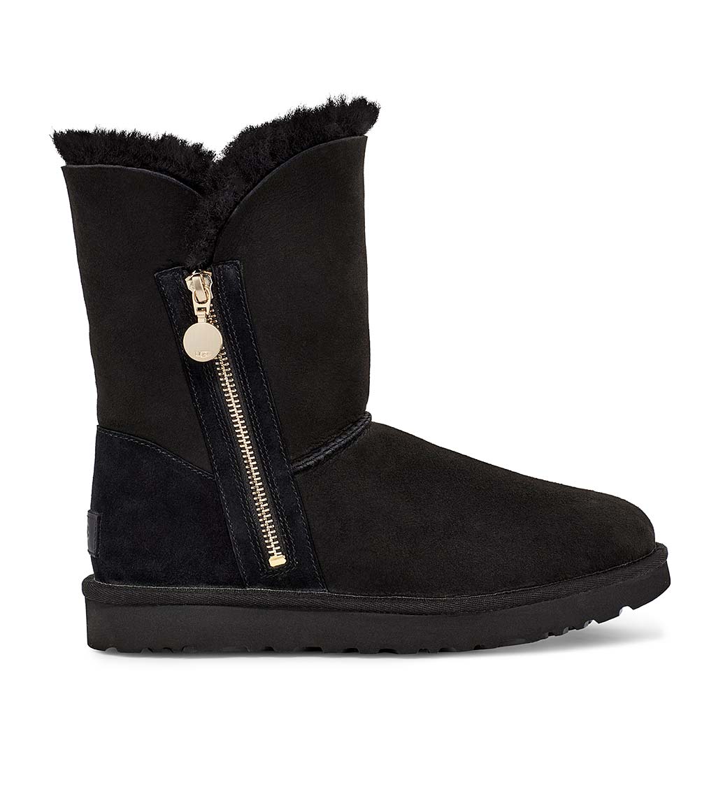 UGG Bailey Zip Short Suede Boots - Black - 6 | Plow & Hearth