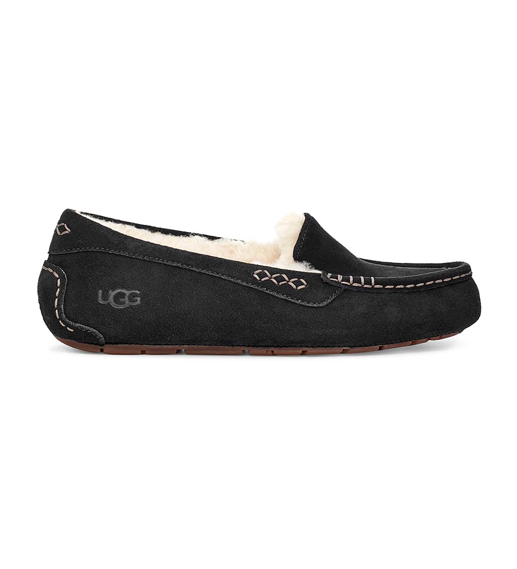 UGG Ansley Women's Suede Moccasin Slippers - Black - 5 | Plow & Hearth