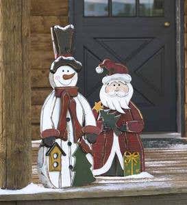 Rustic Wooden Snowman Accent