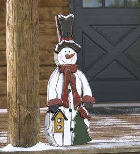 Rustic Wooden Snowman Accent