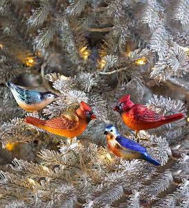 Blown Glass Cardinals Christmas Ornaments, Set of 2