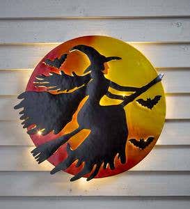 3D Lighted Flying Witch Recycled Oil Drum Lid Wall Art