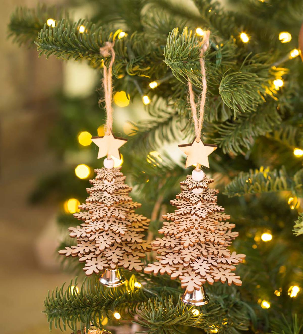 Wooden Christmas Tree Ornaments, Set of 2