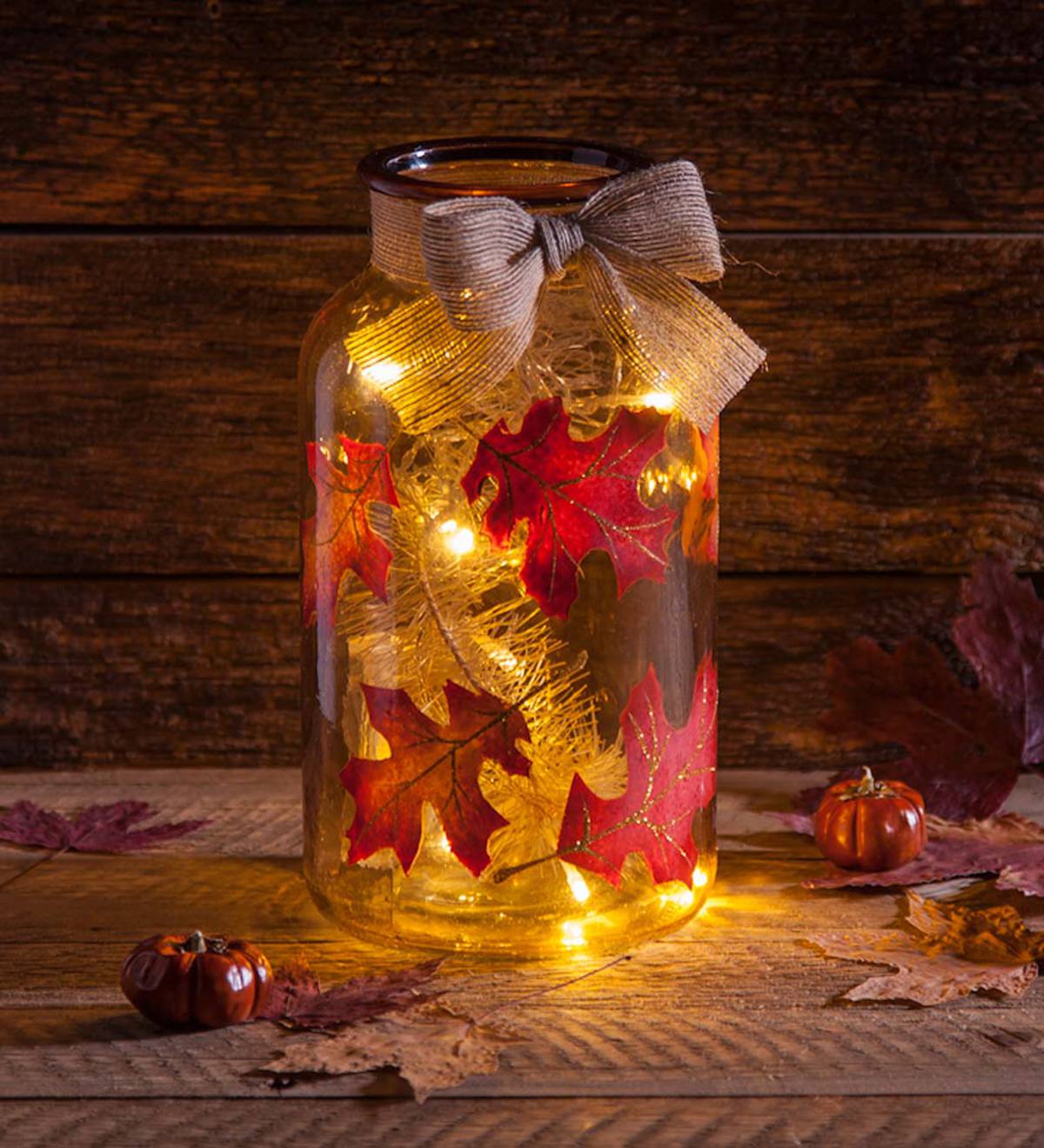 Mason Jar Oil Lamp - Red Leaf Style