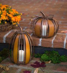 Decorative Metal Pumpkin with LED Candle