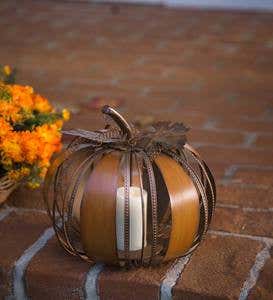 Decorative Metal Pumpkin with LED Candle