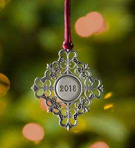 Solid Pewter Christmas Tree Ornament - Snowflake Crystal