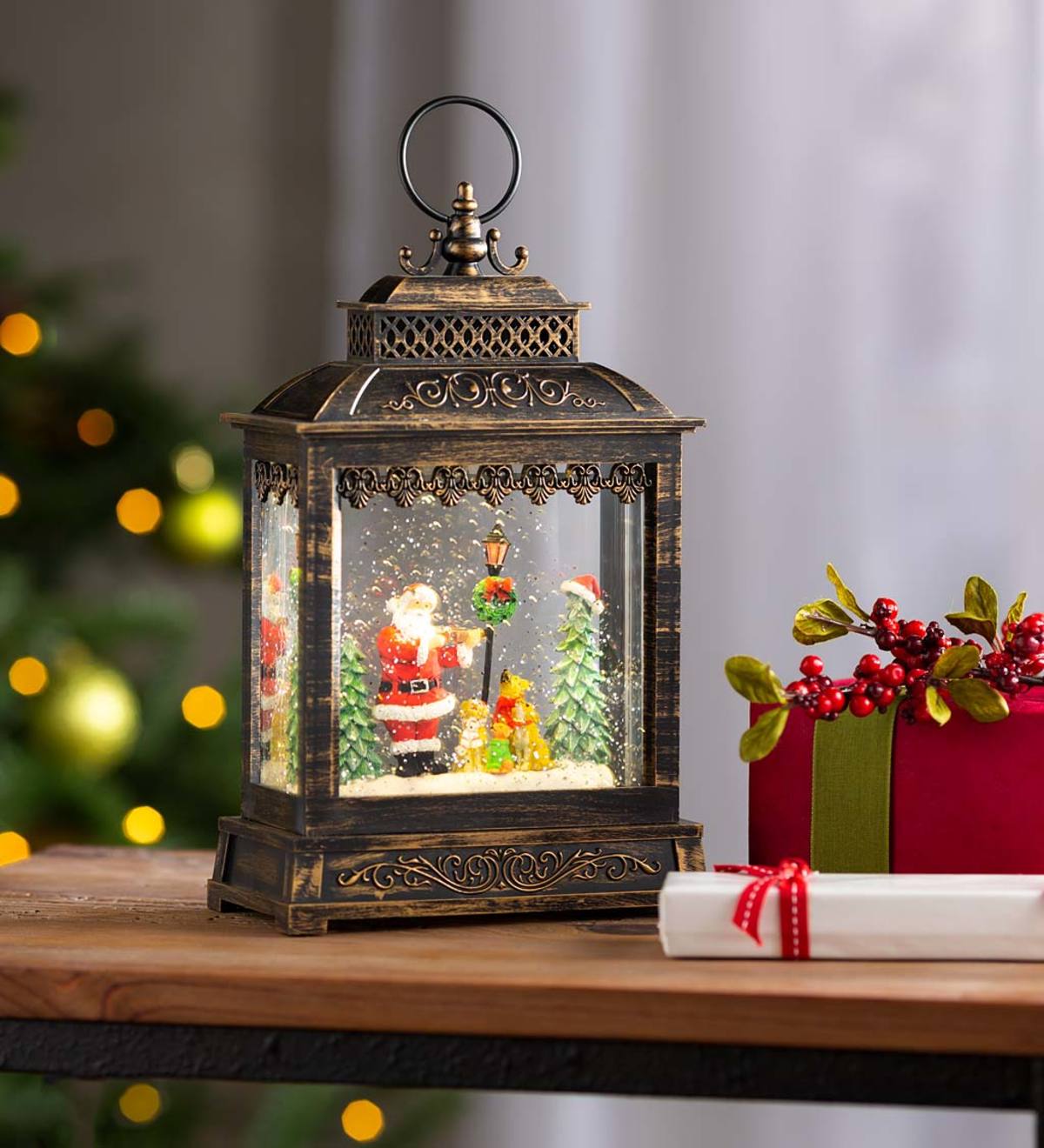 Musical Lighted Santa Snow Globe Lantern | Plow & Hearth