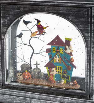 Lighted Halloween Lantern with Spooky Scene and Glitter