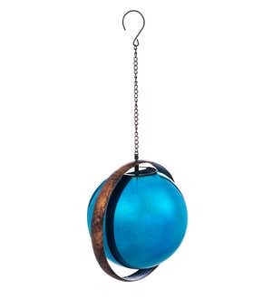 Stargazing Solar Hanging Blue Glass Orb and Hoop