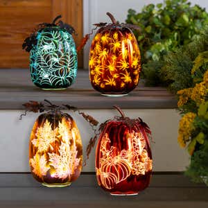 Mercury Glass Lighted Pumpkin Halloween Accent