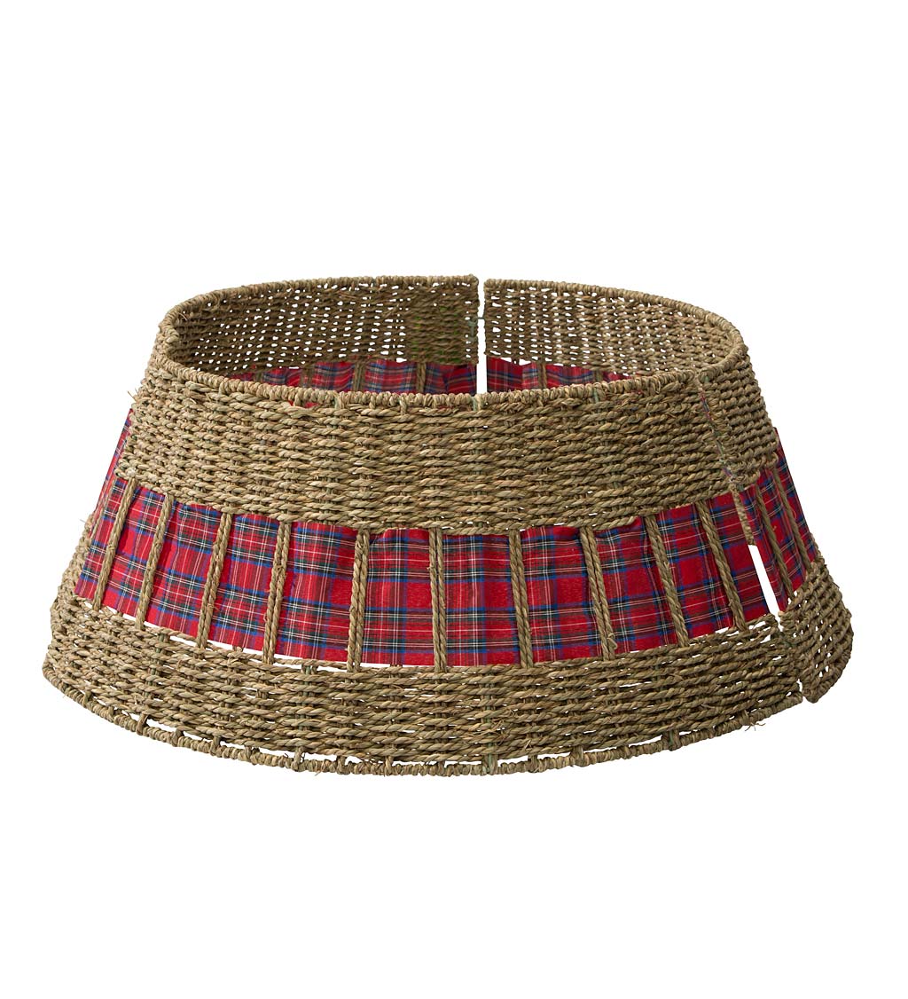 Large Seagrass Christmas Tree Collar with Plaid Ribbon, 27½" dia.