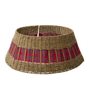 Large Seagrass Christmas Tree Collar with Plaid Ribbon, 27½" dia.