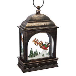 Santa and Sleigh LED Lantern with Spinning Action Table Décor