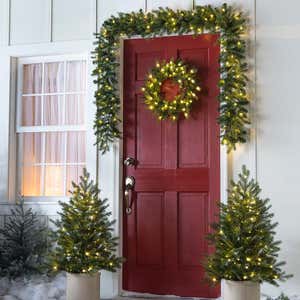Holiday Porch-In-A-Box Lighted Grandis Fir Decorating Set
