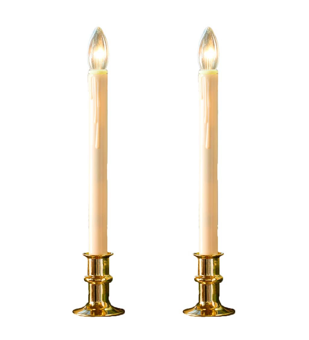 Adjustable Window Candle with Timer Set of 2 Brass Plow Hearth