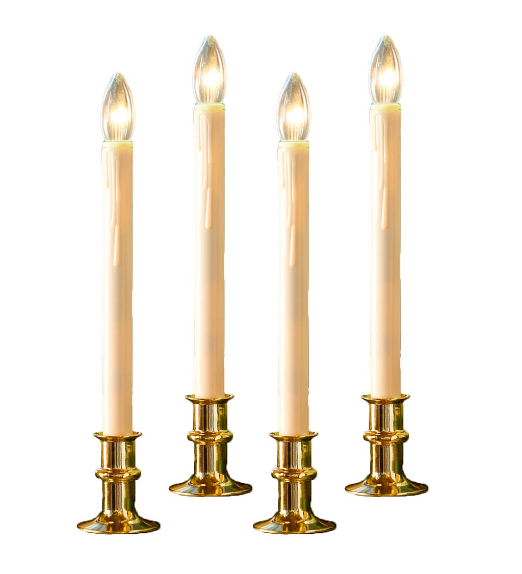 Adjustable Window Candle with Timer and Remote Set of 4 Brass