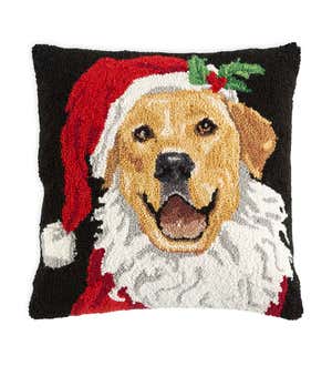 Yellow lab and heart hooked wool pillow