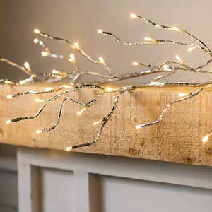 Indoor/Outdoor Silver Metallic Garland with Dual-Function Lights