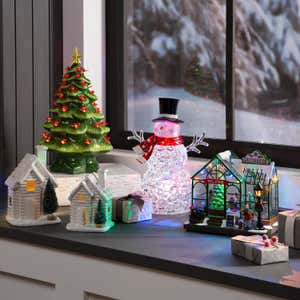 Holiday Vintage Camper with Bottle Tree Lighted Glitter Water Globe