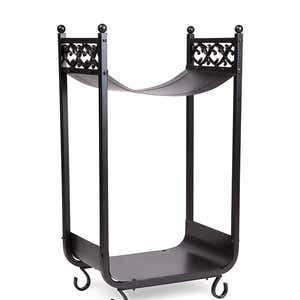 Compact Log Rack, Cast Iron with Scrollwork Design - Black