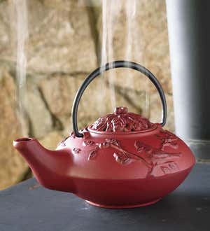 Stove Kettle Chicken Steamer, Cast Iron with Red Enameled Porcelain