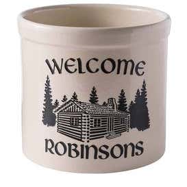 Personalized Cabin Stoneware Crock, 2 Gallons - Black