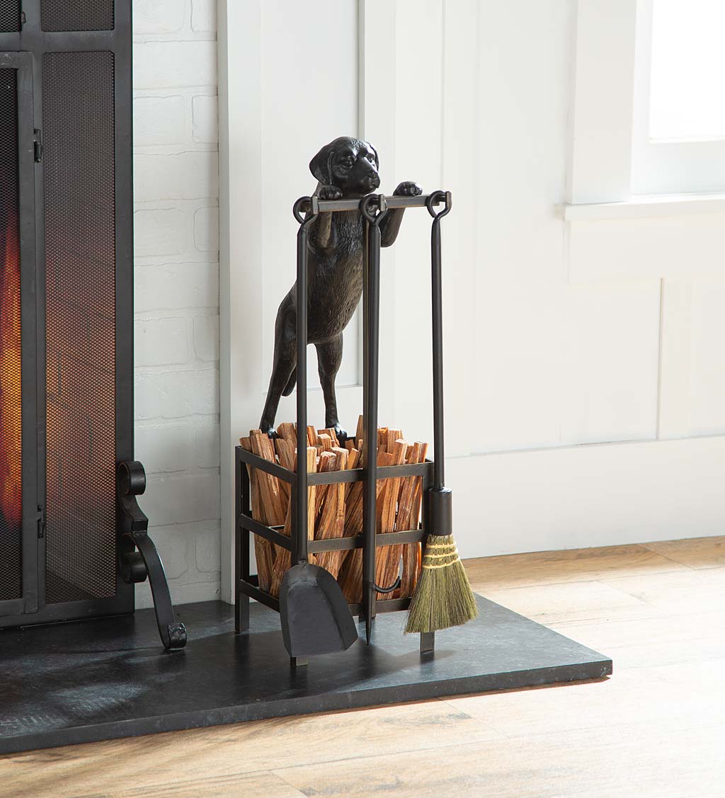 Labrador Puppy 3-Piece Fireplace Tool Set With Telescoping Tools and  Fatwood Storage Space