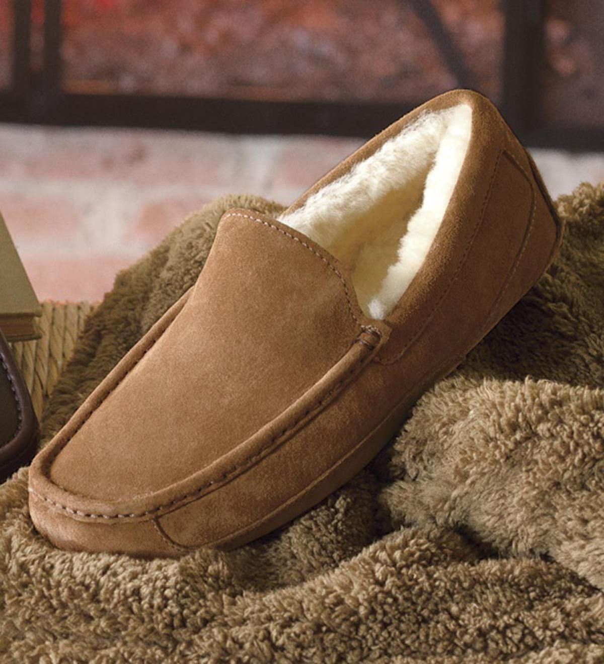 UGG Men's Ascot Suede Slippers - Chestnut - Size 8 | Plow & Hearth