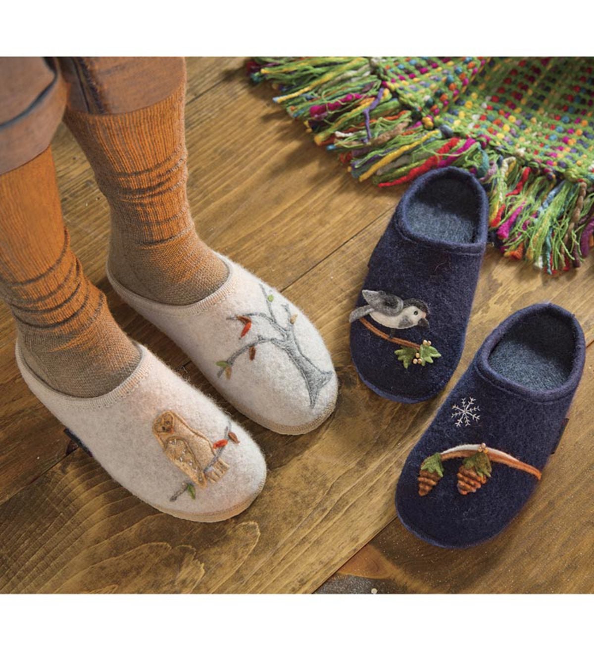 Women s Boiled Wool Slippers With Woodland Motif Plow Hearth