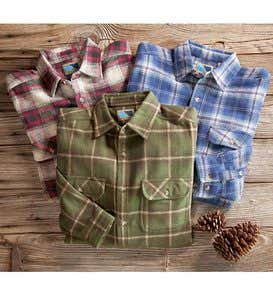 Men's Cotton Flannel Shirt With Button Front Pockets