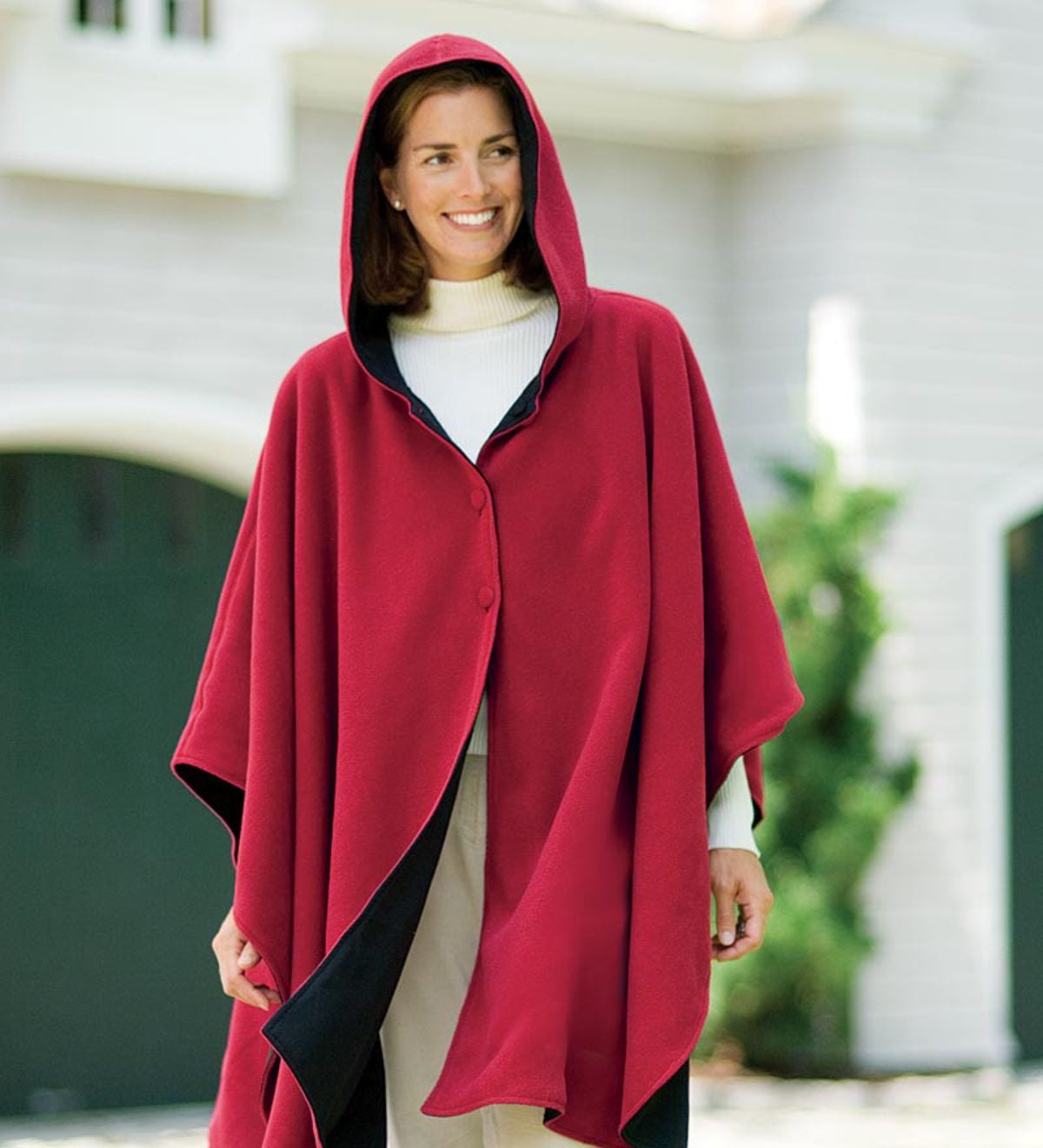 Water-Repellent Reversible Fleece And Nylon Microfiber Cape With