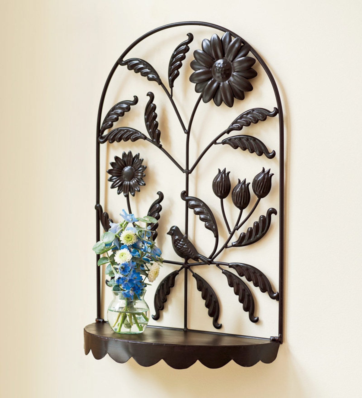 Decorative and Functional Floral Metal Wall Shelf | Plow & Hearth