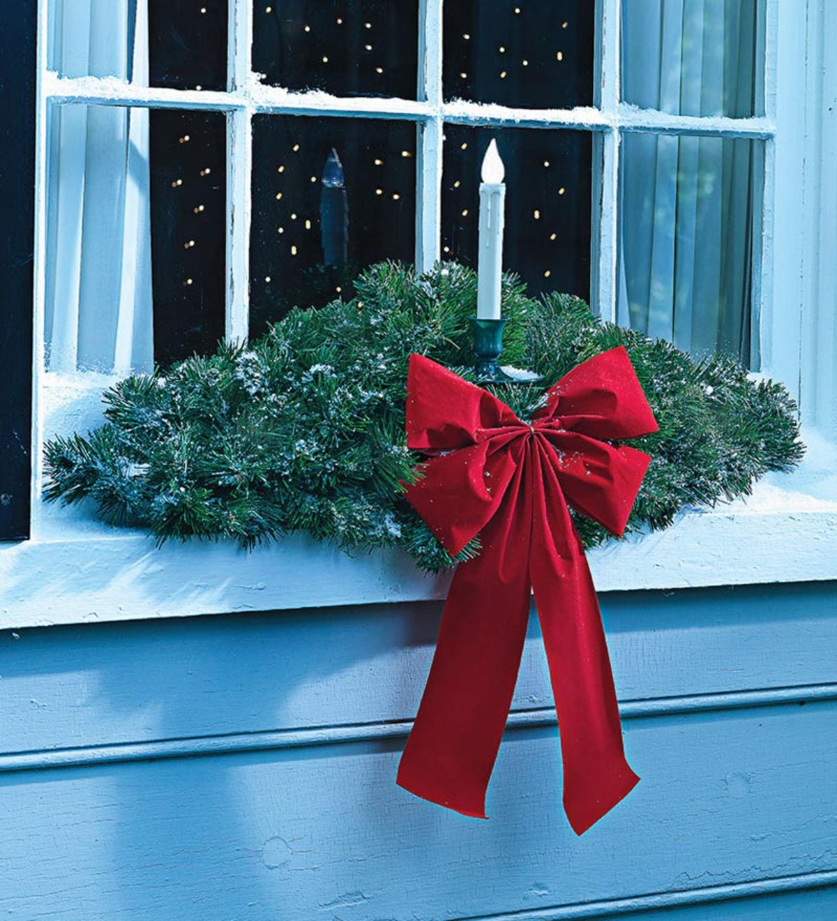 Faux Fir Outdoor Swag With Battery-Operated Timer Candle | Plow & Hearth