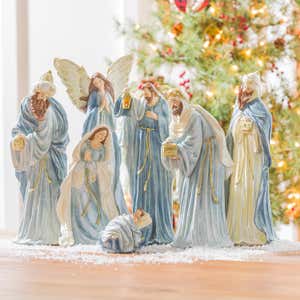 Blue Nativity Scene, Set of 7