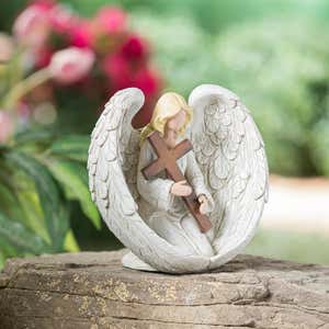 Angel with Cross Garden Statue