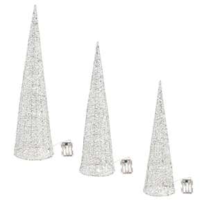 Lighted Silver and Gold Christmas Tree Décor, Set of 3