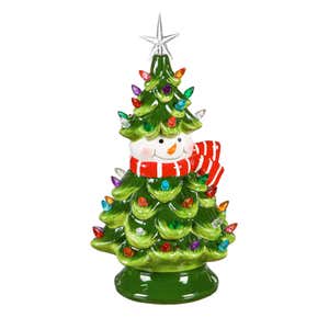 Lighted Ceramic Snowman Christmas Tree