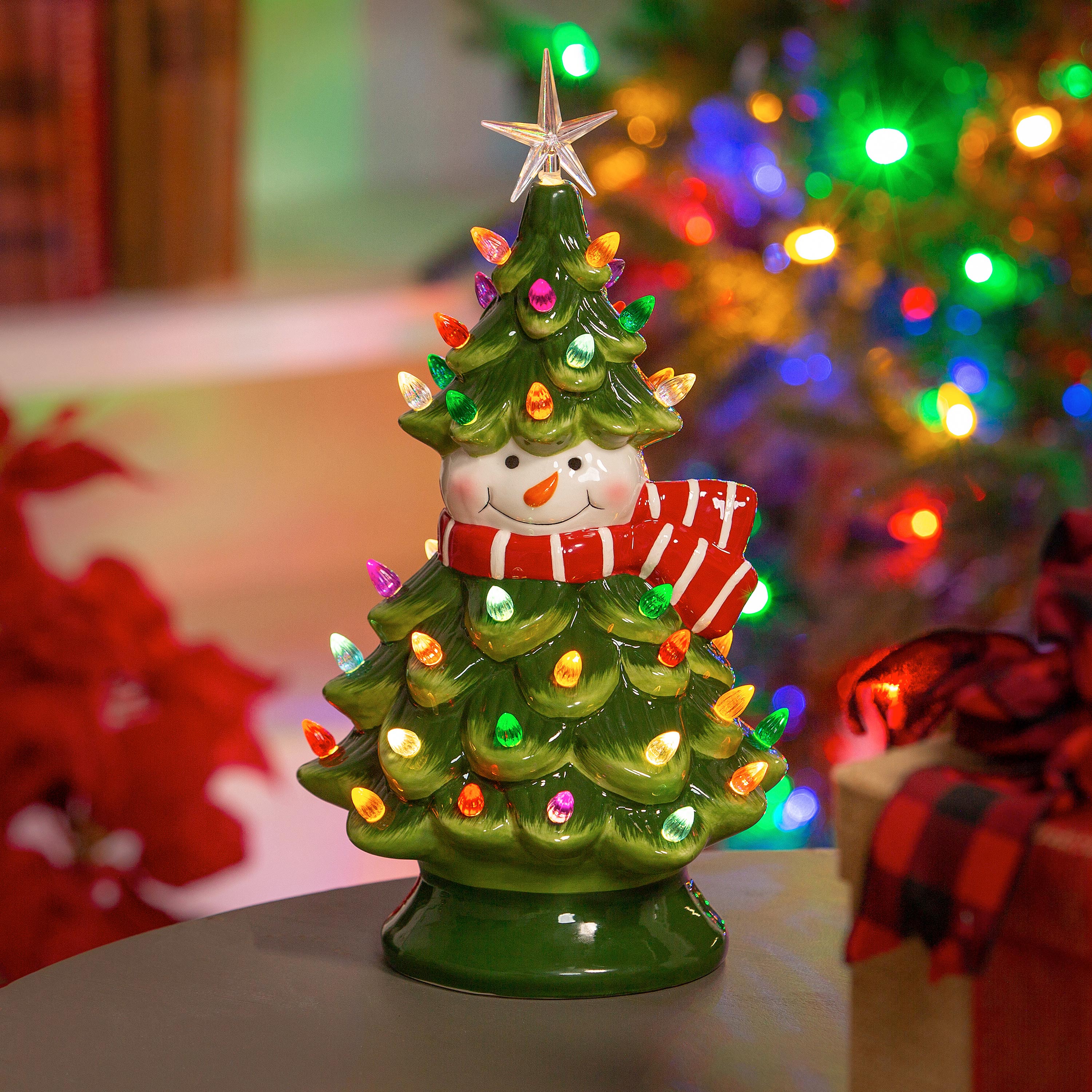 Lighted Ceramic Snowman Christmas Tree