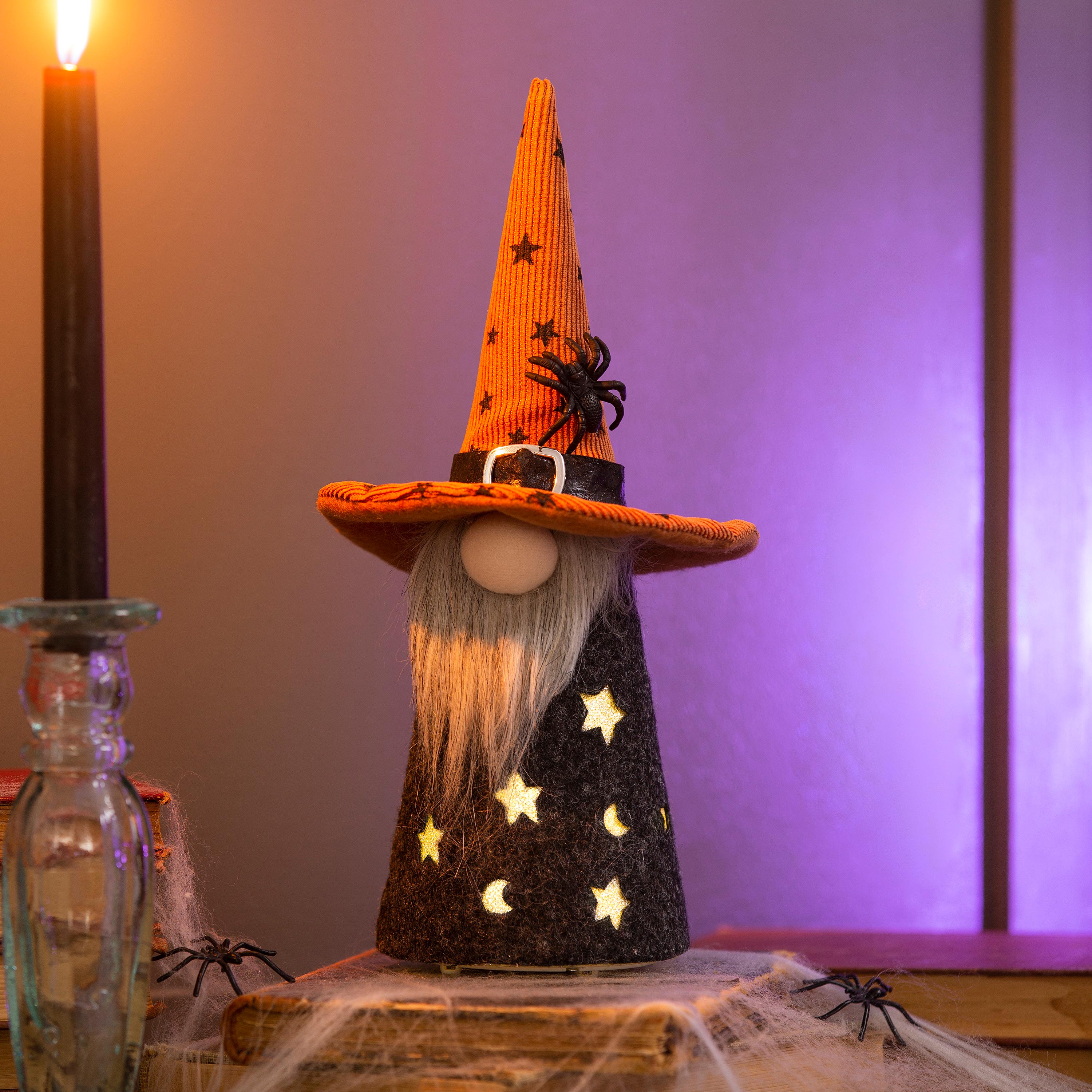 Lighted Halloween Gnome with Spider Hat