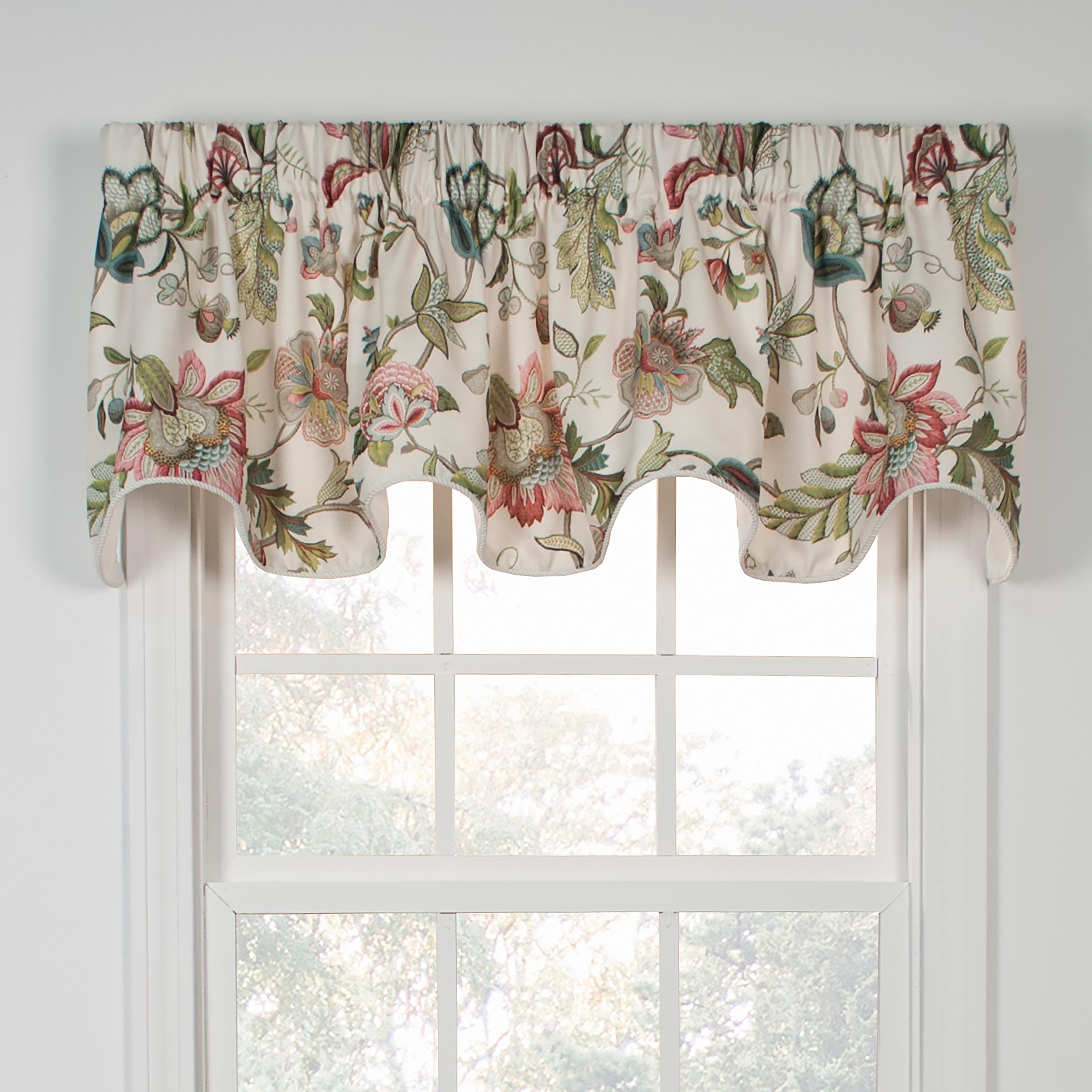 Scalloped Valance in Brooklyn Ocean Jacobean Floral, Large Scale