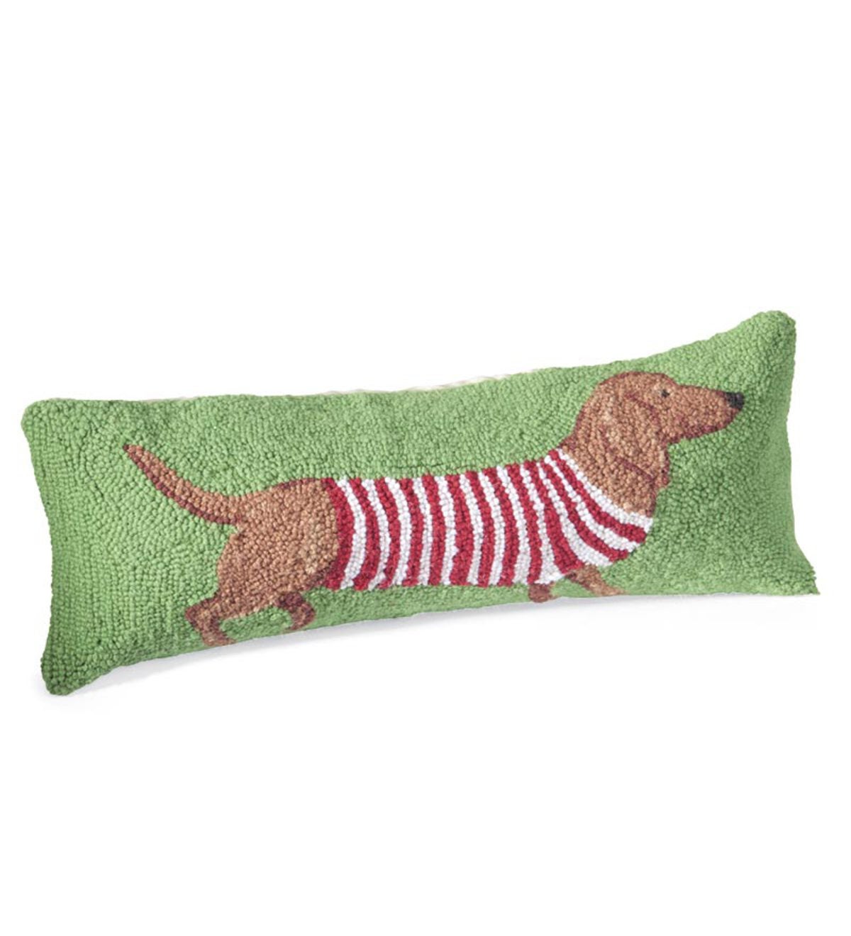 Dog in red truck wool pillow.