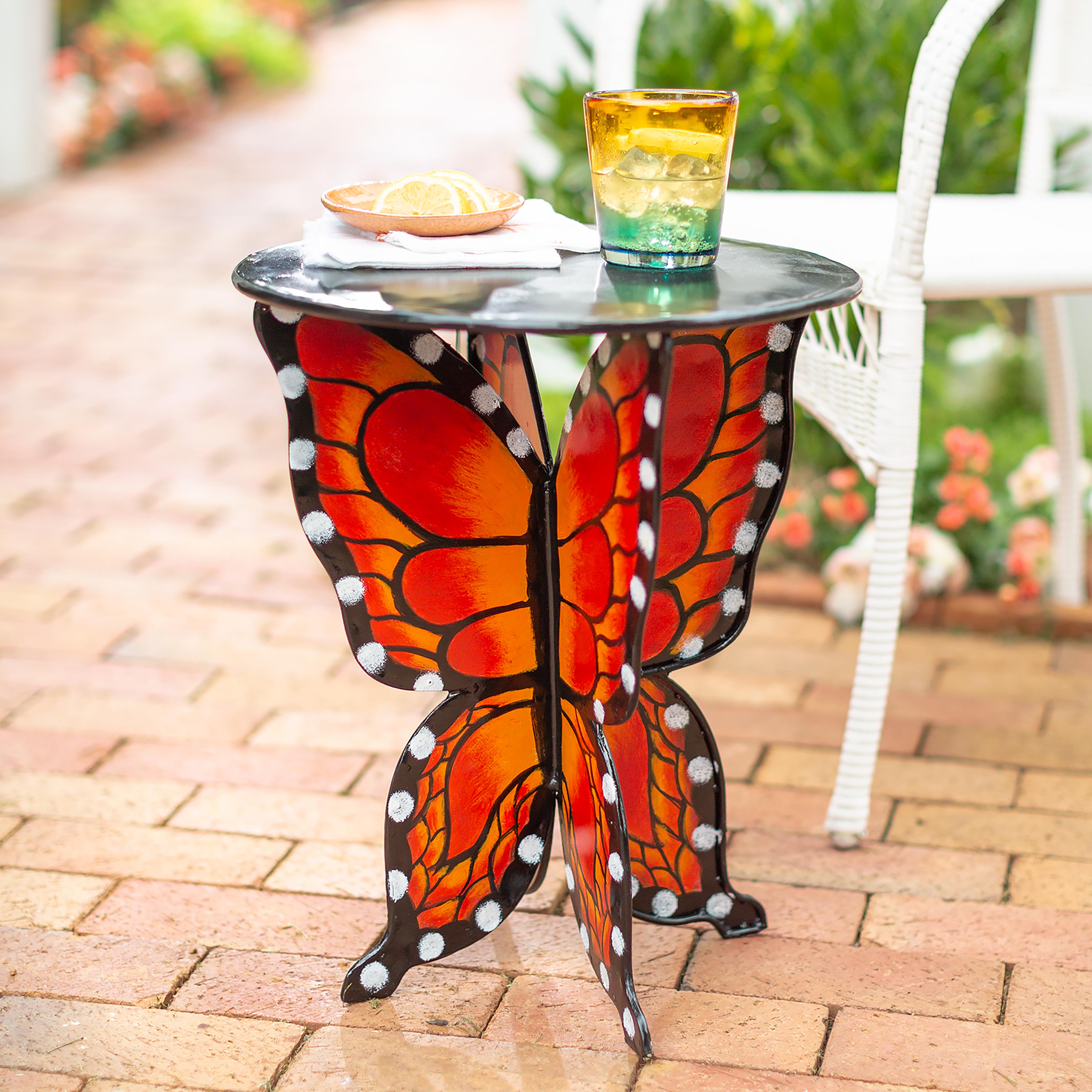 Handcrafted Metal Monarch Butterfly Side Table