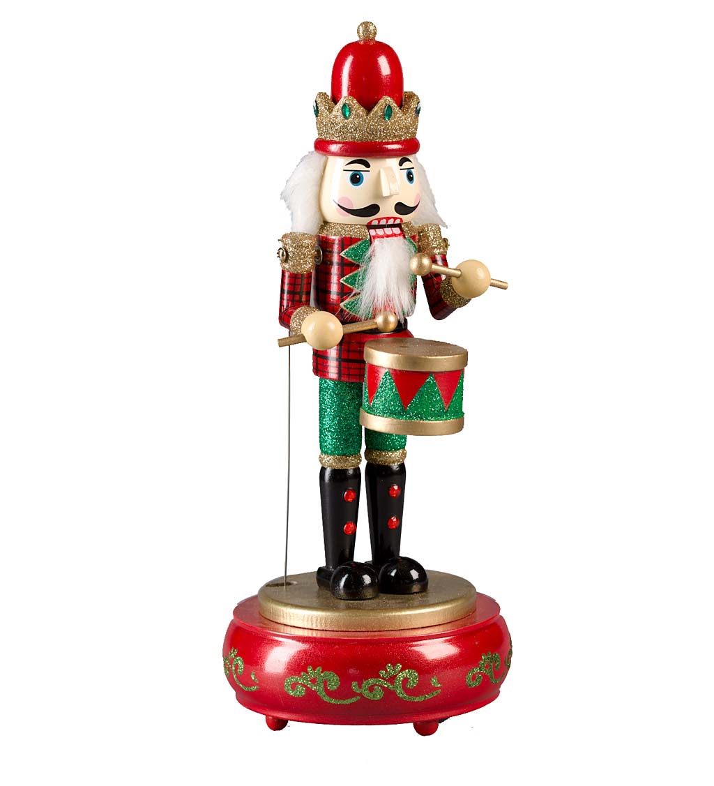 Musical Animated Wooden Nutcracker Statue - Red Base