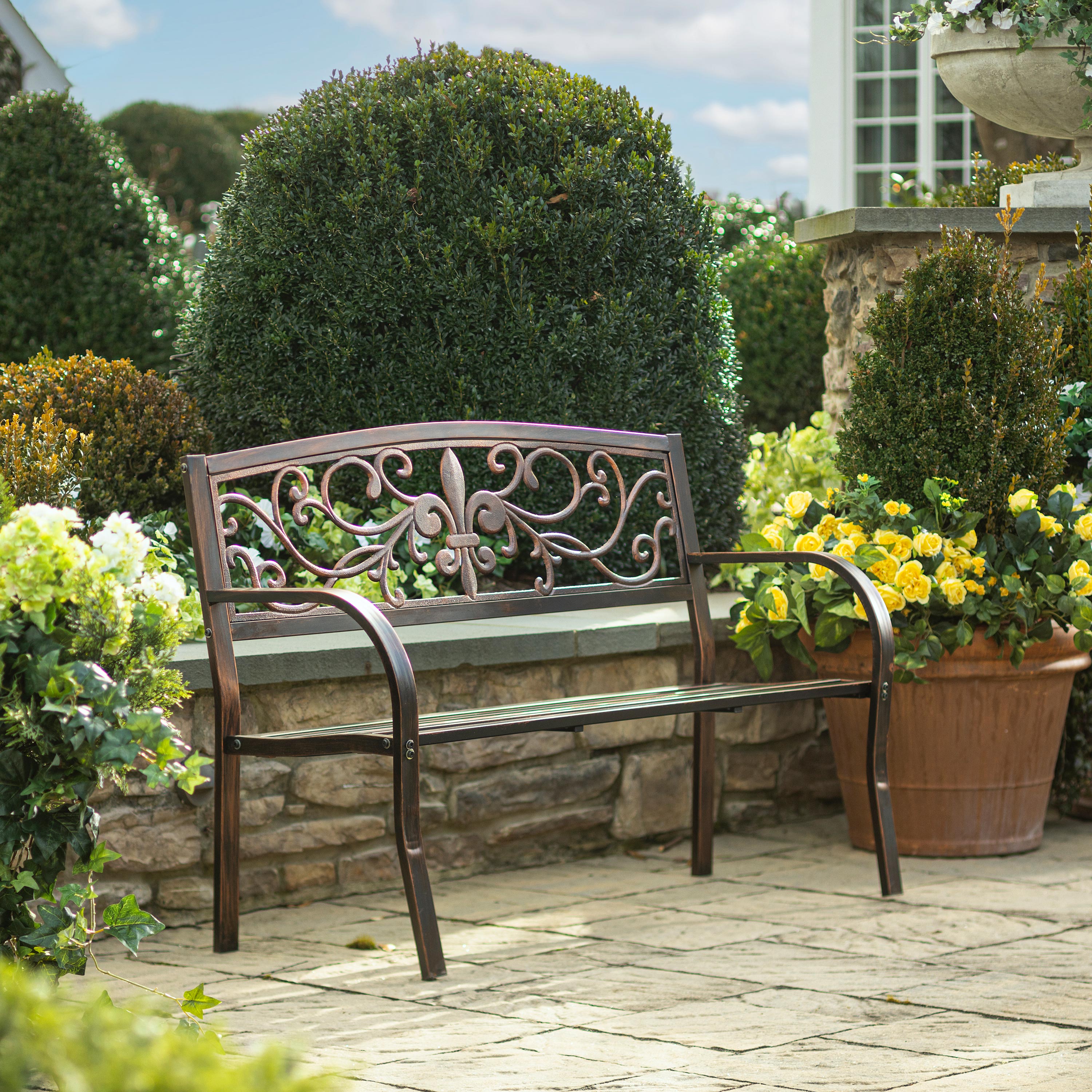 Fleur De Lis Metal Garden Bench | Plow & Hearth