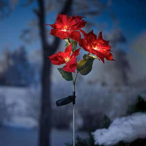 Poinsettia Solar Garden Stake