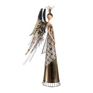 Indoor/Outdoor Golden Angel with Closed Wings Metal Statue