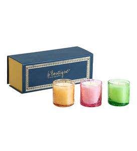 Colored Crackle Glass Candle Gift Set, Set of 3