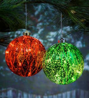 Indoor/Outdoor Shatterproof Holiday LED Lighted Hanging Ornament, Green and Red