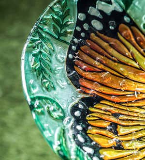 Hand-Painted Monarch Bird Bath with Crushed Glass Effect